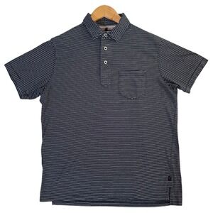 Relwen Polo Shirt Mens Medium Black White Striped Short Sleeve Preppy Travel